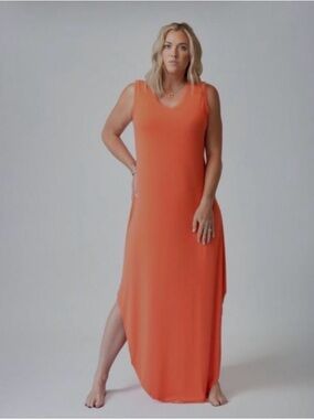 The Elevated Closet Tall Brand Side Slit Coral Orange Maxi Dress Sz XLT
